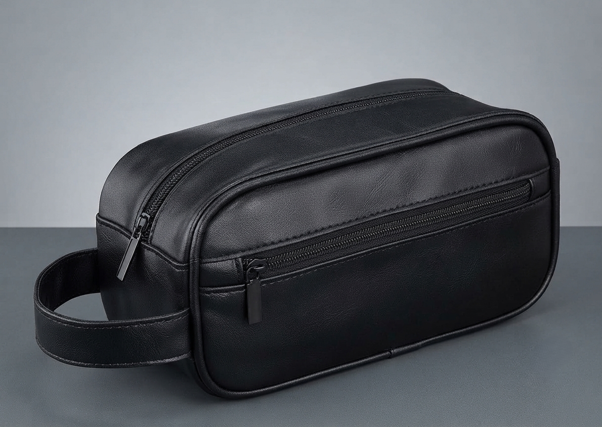 SHAVELIX Premium Leather Toiletry Bag - Black Edition