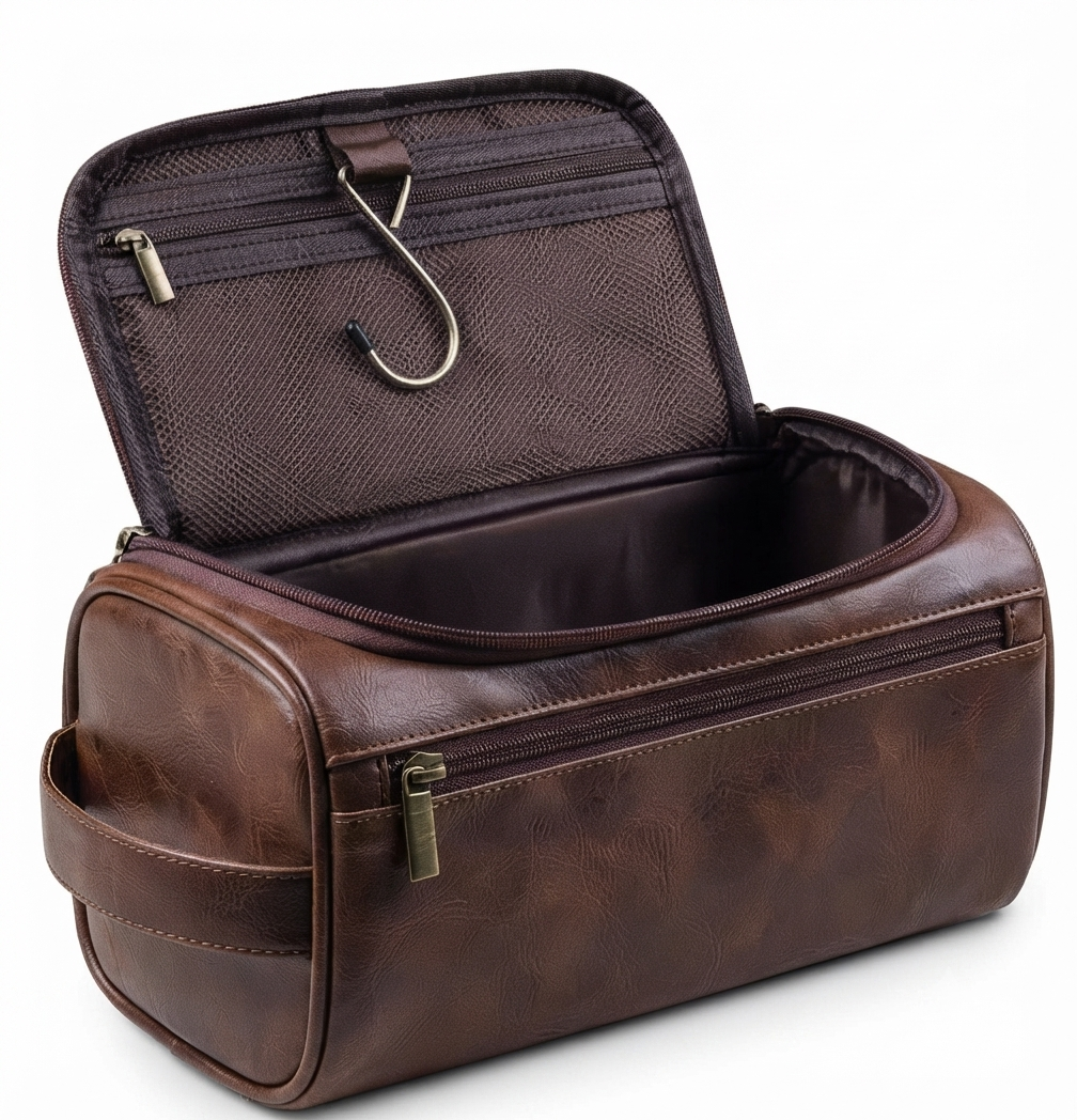 SHAVELIX Premium Leather Travel Toiletry Bag